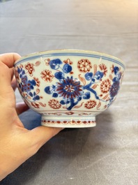 Seven Chinese Imari-style and famille rose bowls with floral and figural designs, 18th C.
