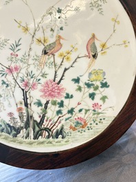 A Chinese hardwood table with a famille rose plaque top, Republic