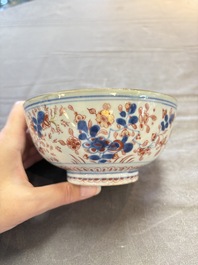 Seven Chinese Imari-style and famille rose bowls with floral and figural designs, 18th C.