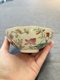 Seven Chinese famille rose bowls with floral design, various marks, 19/20th C.