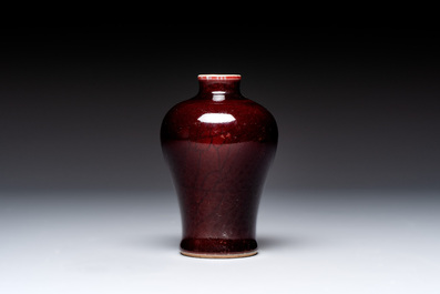 A Chinese copper-red-glazed plate, a meiping vase and two water pots, Kangxi marks, 19/20th C.