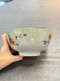 Seven Chinese Imari-style and famille rose bowls with floral and figural designs, 18th C.