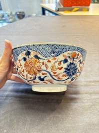 Seven Chinese Imari-style and famille rose bowls with floral and figural designs, 18th C.