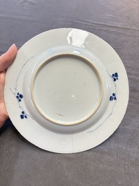 12 Chinese blue and white plates with figural and floral design, 18th C.