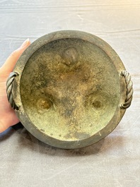 A fine Chinese archaistic bronze tripod censer, Yuan