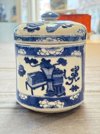 Two Chinese blue and white vases, a covered jar and a brush pot, Kangxi and later