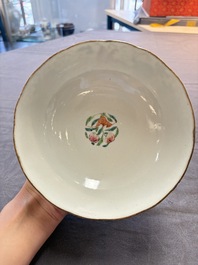 Seven Chinese famille rose bowls with floral design, various marks, 19/20th C.