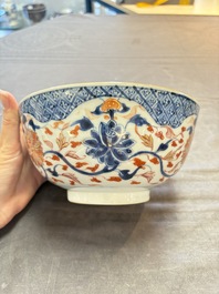 Seven Chinese Imari-style and famille rose bowls with floral and figural designs, 18th C.