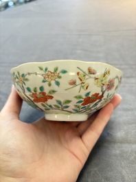 Seven Chinese famille rose bowls with floral design, various marks, 19/20th C.