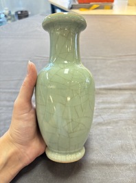 A Chinese flamb&eacute;-glazed cylindrical jardini&egrave;re and two celadon-glazed vases, 19th C.