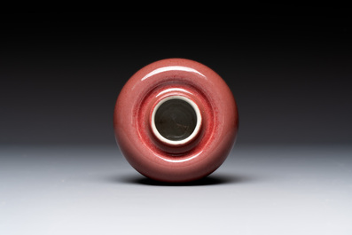 A Chinese copper-red-glazed plate, a meiping vase and two water pots, Kangxi marks, 19/20th C.