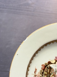 Four Chinese Meissen-style export plates with a hunting scene, Qianlong