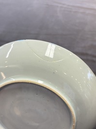 12 Chinese blue and white plates with figural and floral design, 18th C.