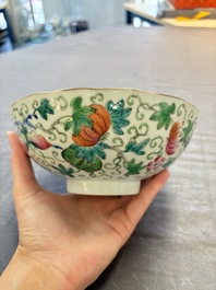Seven Chinese famille rose bowls with floral design, various marks, 19/20th C.