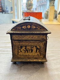 A Flemish gilt-tooled leather casket with hunting scenes, probably Antwerp, early 17th C.