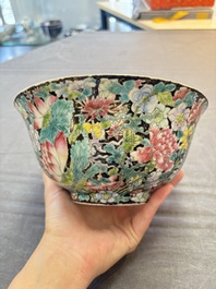 Seven Chinese famille rose bowls with floral design, various marks, 19/20th C.