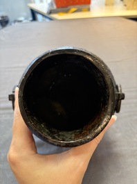 A Chinese archaistic bronze 'hu' vase with chilong design, Song/Yuan