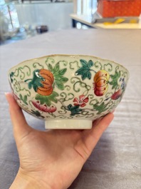 Seven Chinese famille rose bowls with floral design, various marks, 19/20th C.