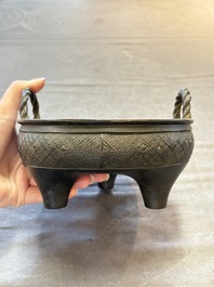 A fine Chinese archaistic bronze tripod censer, Yuan