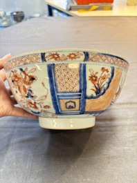 Seven Chinese Imari-style and famille rose bowls with floral and figural designs, 18th C.