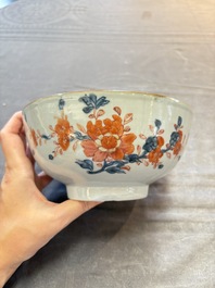 Seven Chinese Imari-style and famille rose bowls with floral and figural designs, 18th C.