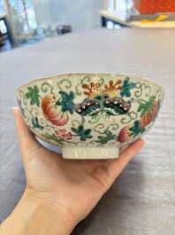 Seven Chinese famille rose bowls with floral design, various marks, 19/20th C.
