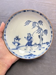12 Chinese blue and white plates with figural and floral design, 18th C.