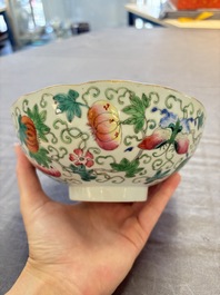 Seven Chinese famille rose bowls with floral design, various marks, 19/20th C.