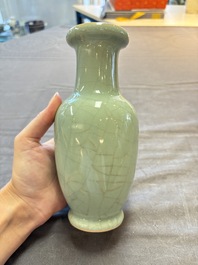 A Chinese flamb&eacute;-glazed cylindrical jardini&egrave;re and two celadon-glazed vases, 19th C.