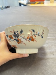 Seven Chinese Imari-style and famille rose bowls with floral and figural designs, 18th C.