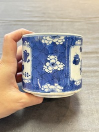 Two Chinese blue and white vases, a covered jar and a brush pot, Kangxi and later