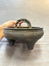 A fine Chinese archaistic bronze tripod censer, Yuan