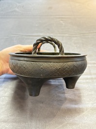 A fine Chinese archaistic bronze tripod censer, Yuan