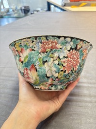 Seven Chinese famille rose bowls with floral design, various marks, 19/20th C.