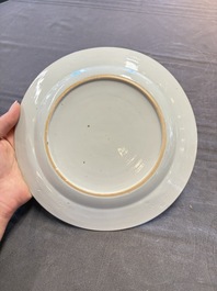12 Chinese blue and white plates with figural and floral design, 18th C.