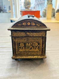 A Flemish gilt-tooled leather casket with hunting scenes, probably Antwerp, early 17th C.