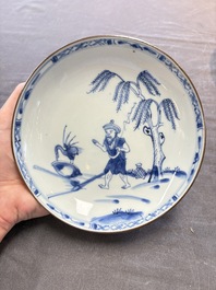 12 Chinese blue and white plates with figural and floral design, 18th C.