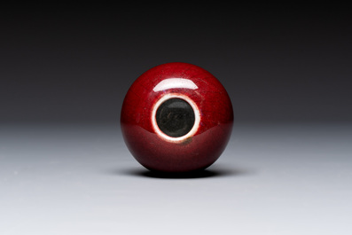 A Chinese copper-red-glazed plate, a meiping vase and two water pots, Kangxi marks, 19/20th C.