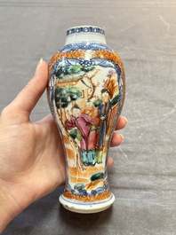 A Chinese famille rose garniture of five 'mandarin subject' vases, Qianlong