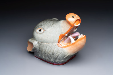 A rare Chinese famille rose 'boar head' tureen and cover, Qianlong