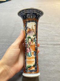 A Chinese famille rose garniture of five 'mandarin subject' vases, Qianlong