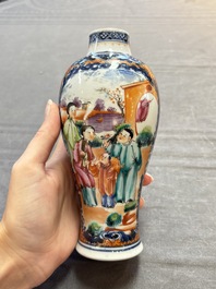 A Chinese famille rose garniture of five 'mandarin subject' vases, Qianlong