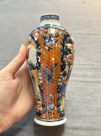 A Chinese famille rose garniture of five 'mandarin subject' vases, Qianlong