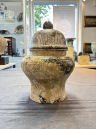 A Chinese archaistic jade vase and cover, 20th C.