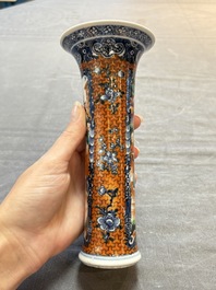 A Chinese famille rose garniture of five 'mandarin subject' vases, Qianlong