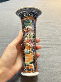 A Chinese famille rose garniture of five 'mandarin subject' vases, Qianlong