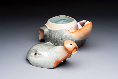 A rare Chinese famille rose 'boar head' tureen and cover, Qianlong