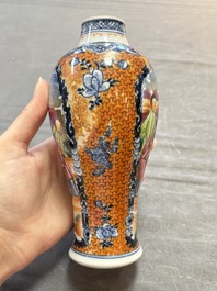 A Chinese famille rose garniture of five 'mandarin subject' vases, Qianlong