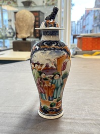 A Chinese famille rose garniture of five 'mandarin subject' vases, Qianlong