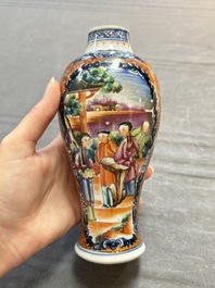 A Chinese famille rose garniture of five 'mandarin subject' vases, Qianlong